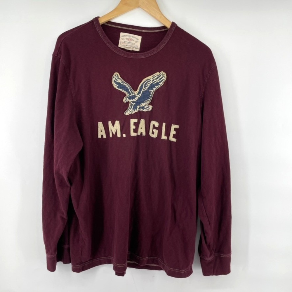 American Eagle Vintage Men XXL Long Sleeve Logo T Shirt Classic Fit Spellā Out